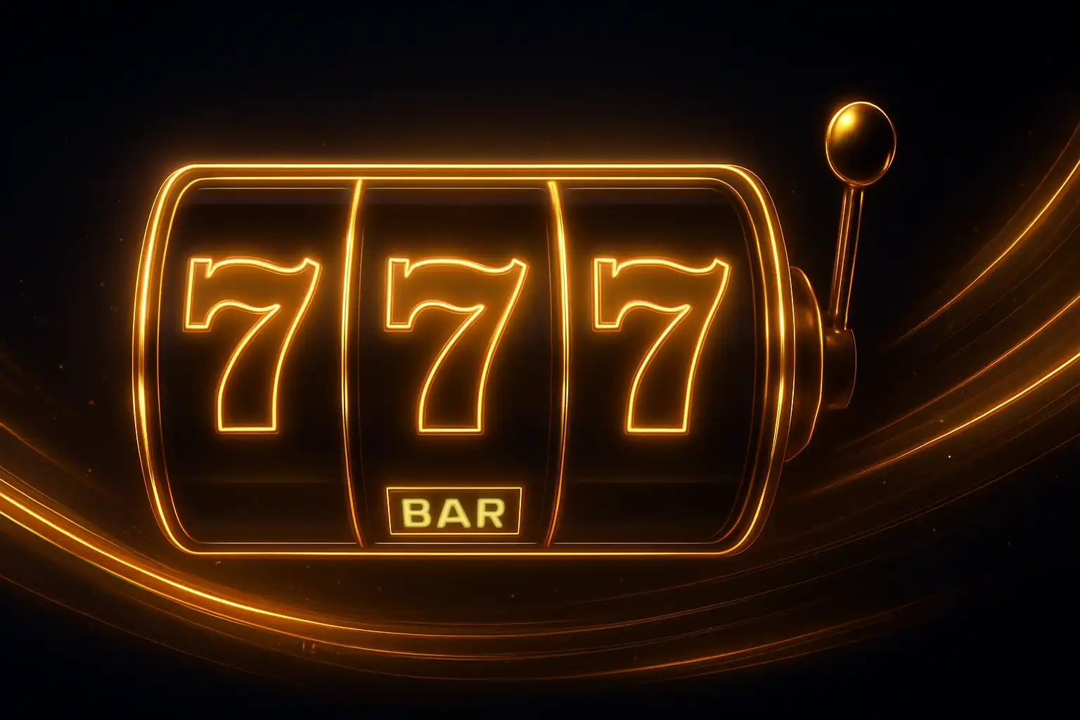 Neonbeleuchtete Reihe von Spielautomaten-Walzen, die golden vor dunkelblauem Casino-Hintergrund leuchten